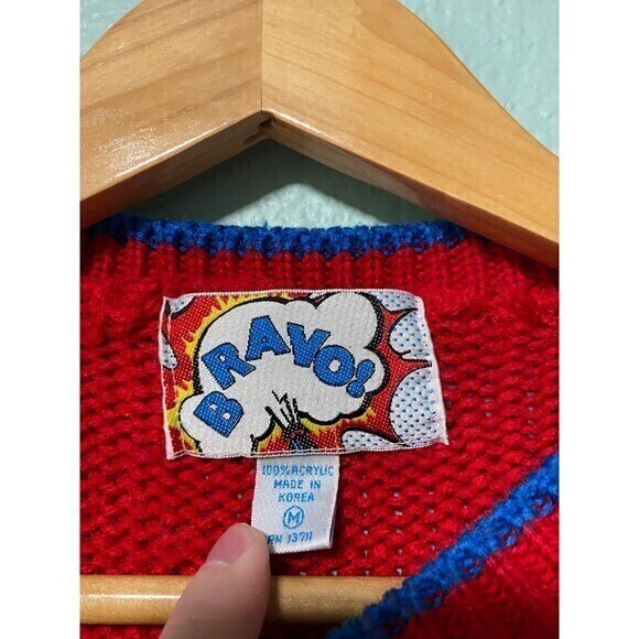 Vintage Bravo Christmas Tree Snowman Red Sweater‎ Size Medium - Picture 5 of 7